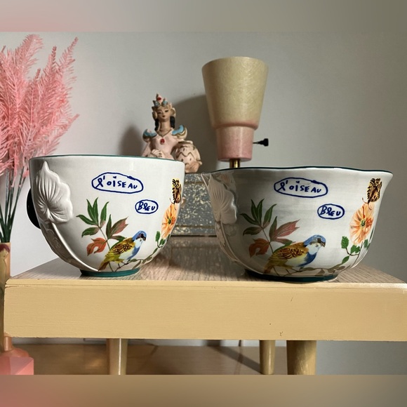 Anthropologie Nathalie Lete Titania Embossed Flowers Bird Mug and Bowl - Picture 2 of 11
